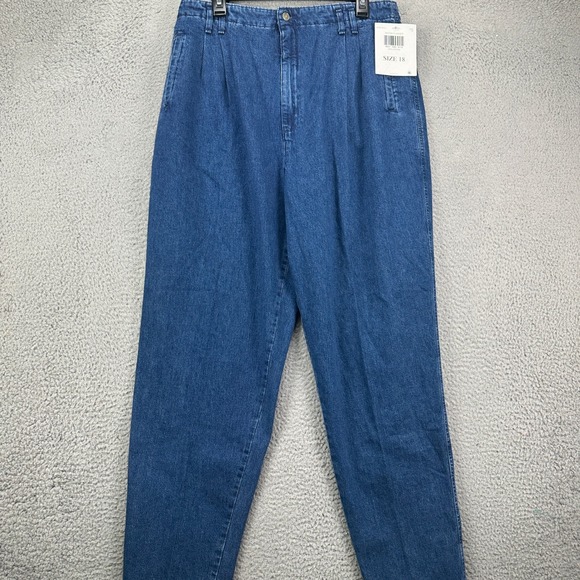 VINTAGE Dockers Women Straight Jeans 18 Blue Dark Washed Stretch Made In USA NEW